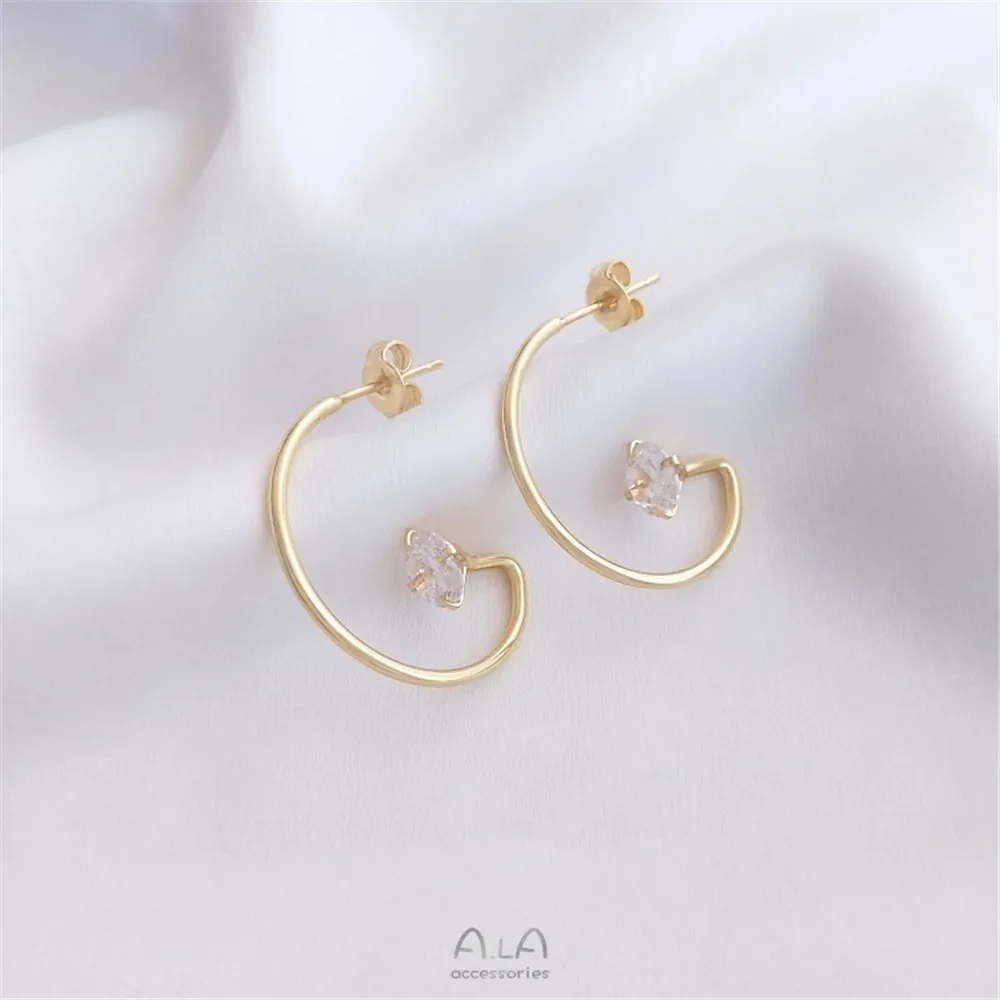 

14K gold-encrusted G-shaped zircon earrings 925 Tremella needles Handmade earrings hanging accessories DIY earrings accessories