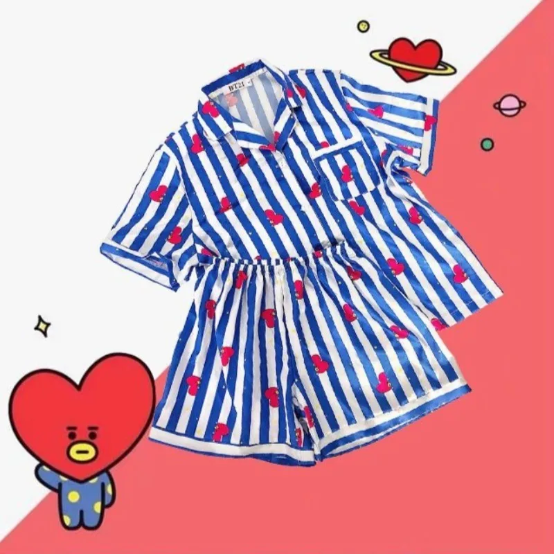 Фото Пижамы BTS с милым мультяшным принтом, домашняя одежда, летний новый изысканный комплект из футболки и шорт, подарок №1