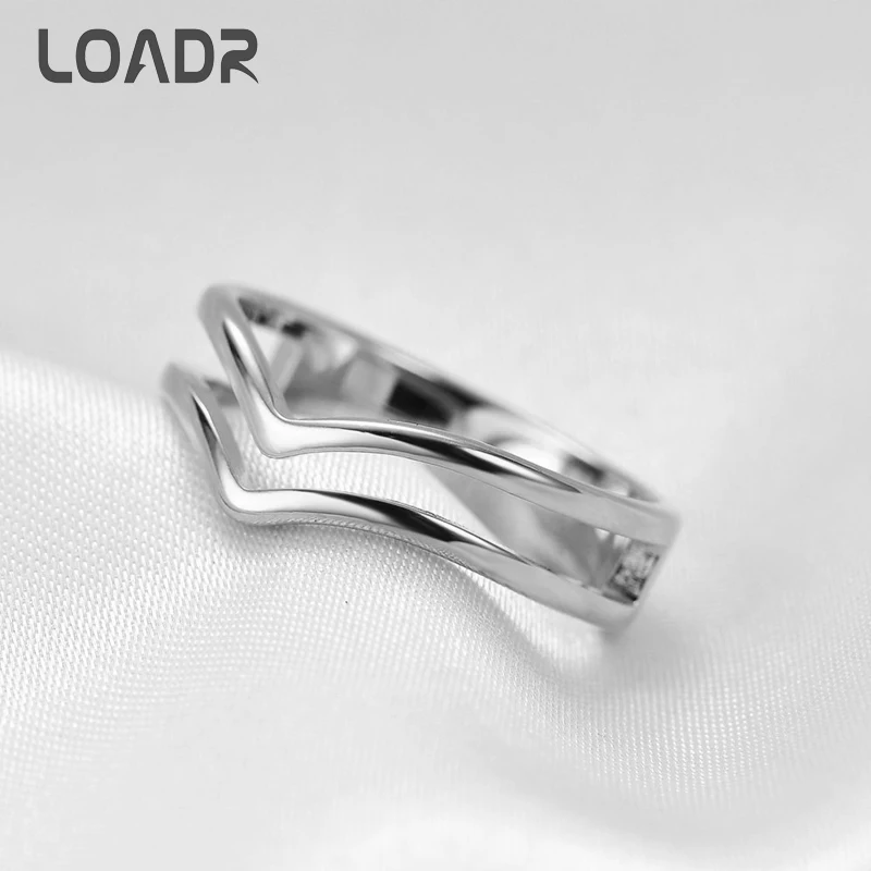 

LOADR Personality Double V Hollow Out Stainless Steel Couple Rings Fashion Female Metal Wedding Party Ring Design Jewelry