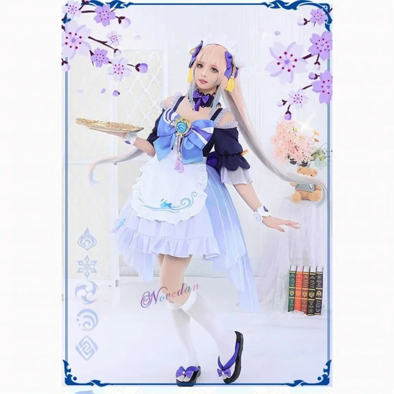 Genshin Impact Косплей Костюм горничной Кокоми униформа парик обувь пикантные женские