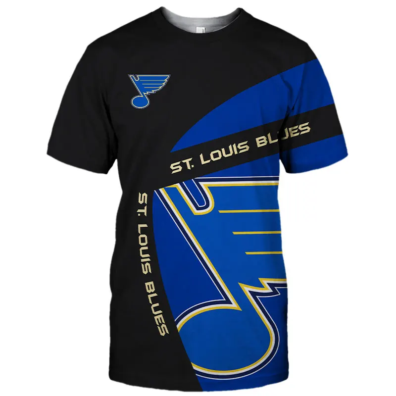 

Summer Casual Tops St. Louis Men's Fashion Blue Black Stitching Line Musical Note Print Blues T-shirts