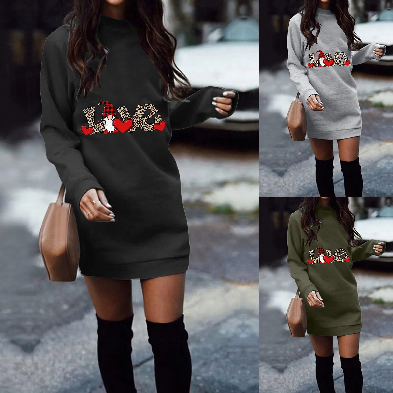 

Womens Fashion Dress Crewneck Sweatshirt Dress Long Sleeve Pullover Dress Work Dresses for Women Casual Midi Length