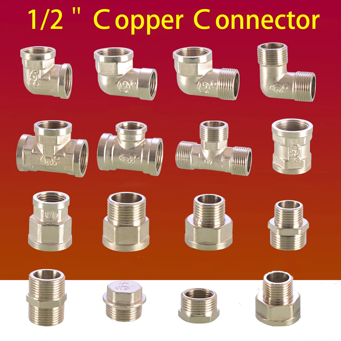 

Copper Nickel Plated Connector 1/2" 3/4" BSP Female Male Thread Straight/Elbow/Tee Reducing Joint Adapter Coupling Plug Bushing