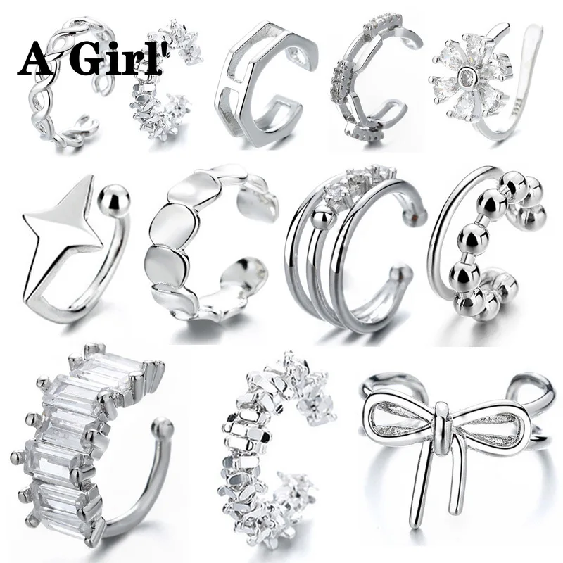 Серьги-каффы A Girl многослойные серебристого цвета без пирсинга 1 шт. циркониевый