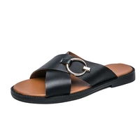 men sandals slippers fashion buckle black vintage pu leather male design outdoor sports walking pools beach sandalias de hombre