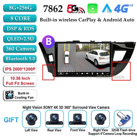 10 дюймовый QLED экран Android 13 для Toyota Corolla Ralink 2014-2016 мультимедийный WIFI видеоплеер навигация GPS беспроводной Carplay