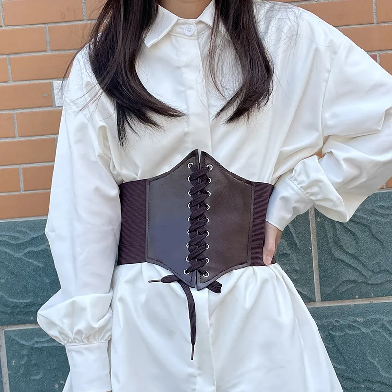 

Fashion Wide Corset Belts Faux Leather Slimming Shaping Girdle Belt Women Elastic Tight High Waist Versatile for Daily Bustier