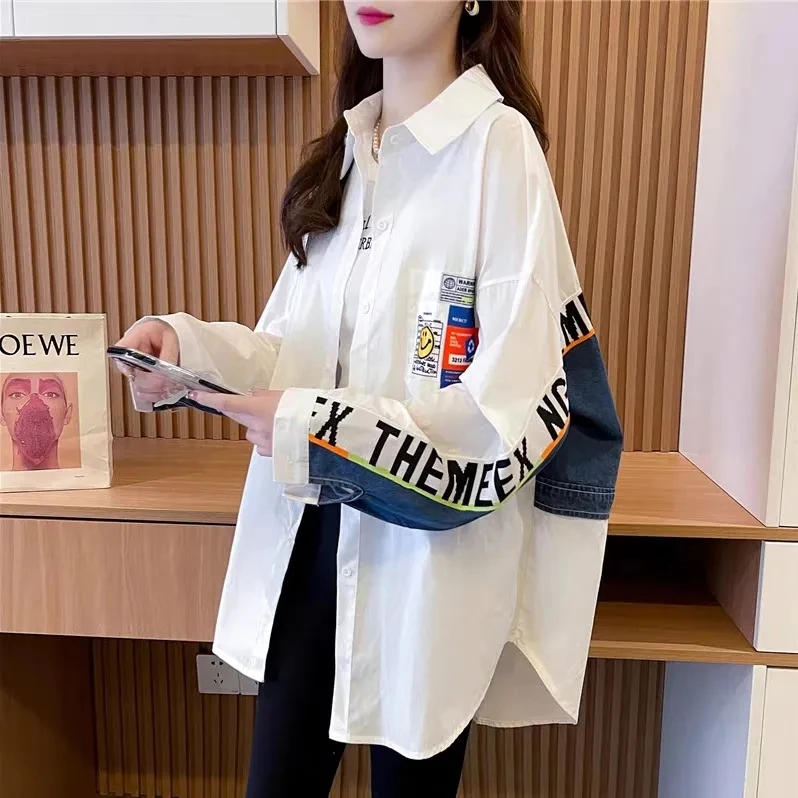 

Women's Denim Jacket 2023 Spring Fall Jeans Jackets For Women Denim Coats Casual Wild Jacket Tops Women Denim Splice Shirts Coat