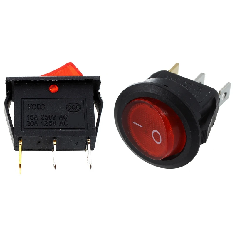 

New 20Pcs Rocker Switch Bipolar On OFF 220V 3 Pins With 10 Pcs 3 Pin SPST Red Neon Light On/Off Rocker Switch AC 250V/10A
