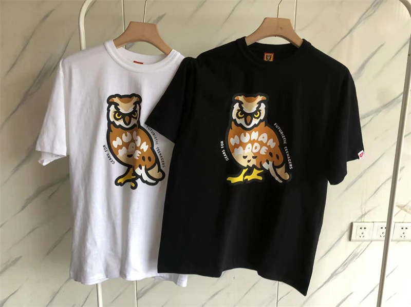 

Футболка Y2k Мужская/женская с рисунком совы, топ с коротким рукавом, белый/черный цвет