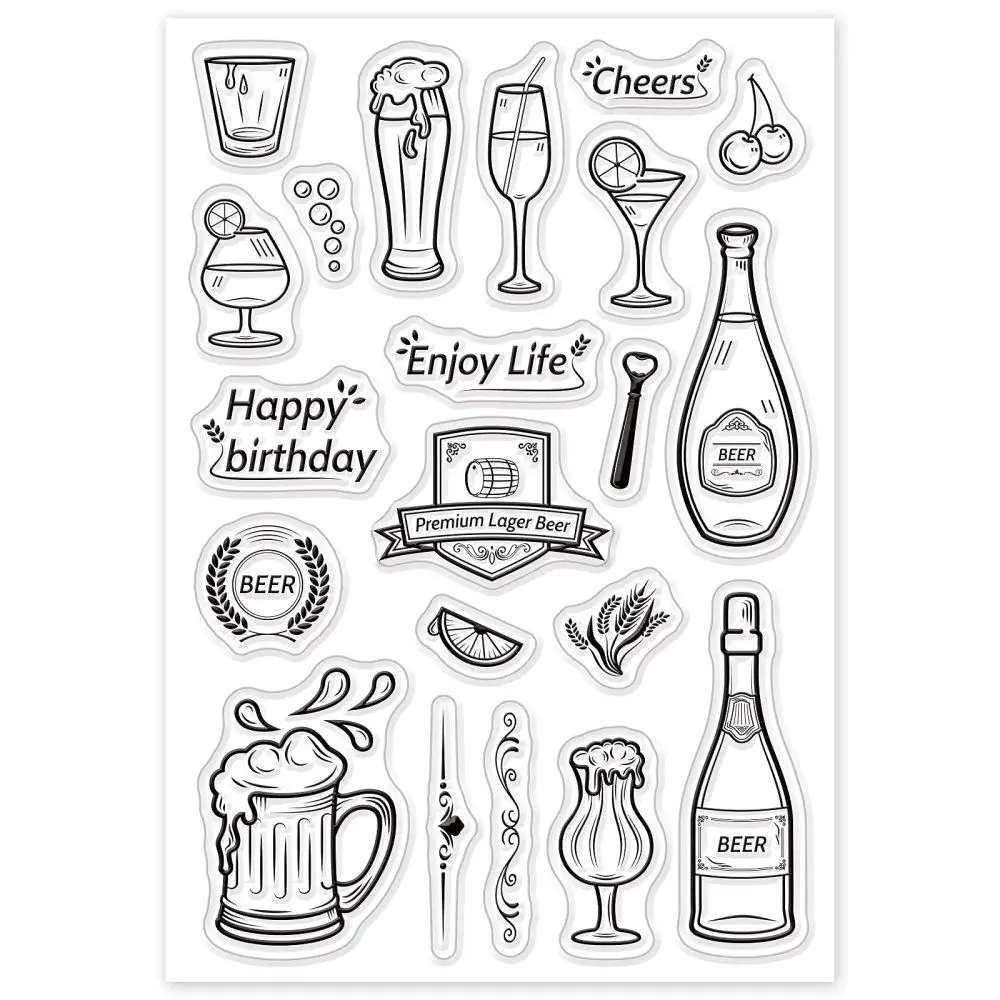 

Прозрачные штампы в виде пива на день рождения, прозрачный силиконовый штамп, бокал для вина, сока, для изготовления открыток, украшения и скрапбукинга своими руками