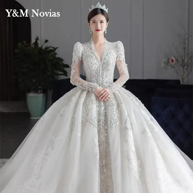 

Long Sleeve Winter Wedding Dress 2022 New Spring Wedding Gowns For Bride Vestido De Noiva Plus Size Floor Length Luxury Bedading