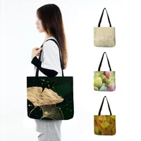 luxury ginkgo lea print tote shopping women shoulder handbag modern art painting designer bags lady outdoor large shoulder bag