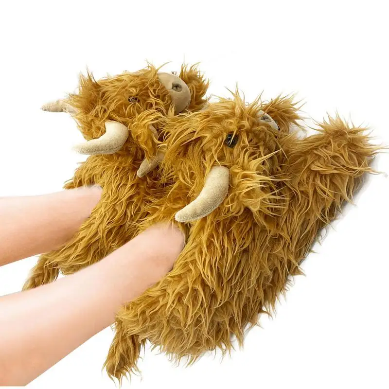 

Теплые тапочки с животными, Нескользящие шлепанцы для детей, домашние теплые шлепанцы с рисунком крупного рогатого скота для дома