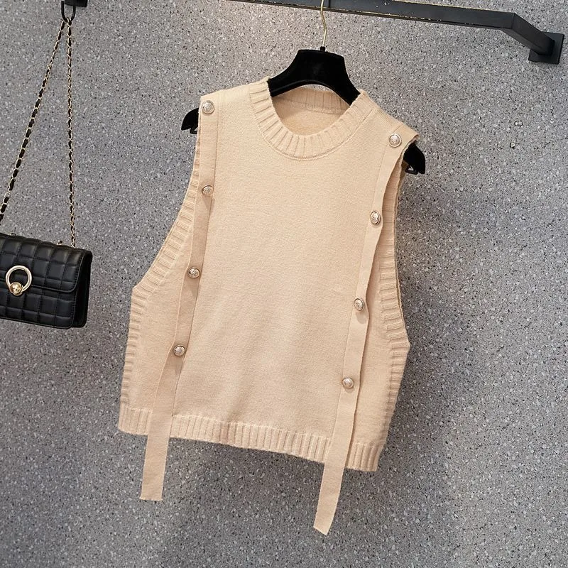 Женский трикотажный свитер без рукавов свободный Облегающий топ на весну и осень