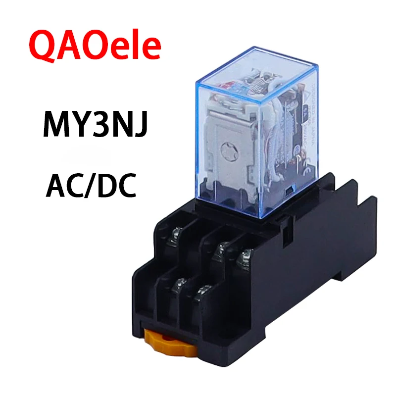

MY3NJ Электромагнитная катушка Общее реле мощности DPDT DPDT 11 контактов HH53P AC12V DC24V AC220V DC12V Миниатюрное реле и основание PYF11A