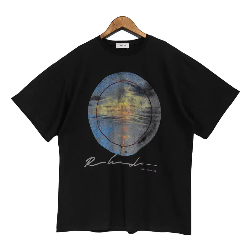 

2022ss Sunset Vintage Print High Street Rhude Tee Rhude T Shirt Men Women 1:1 Best-Quality T-shirt Oversize Tops Short Sleeve