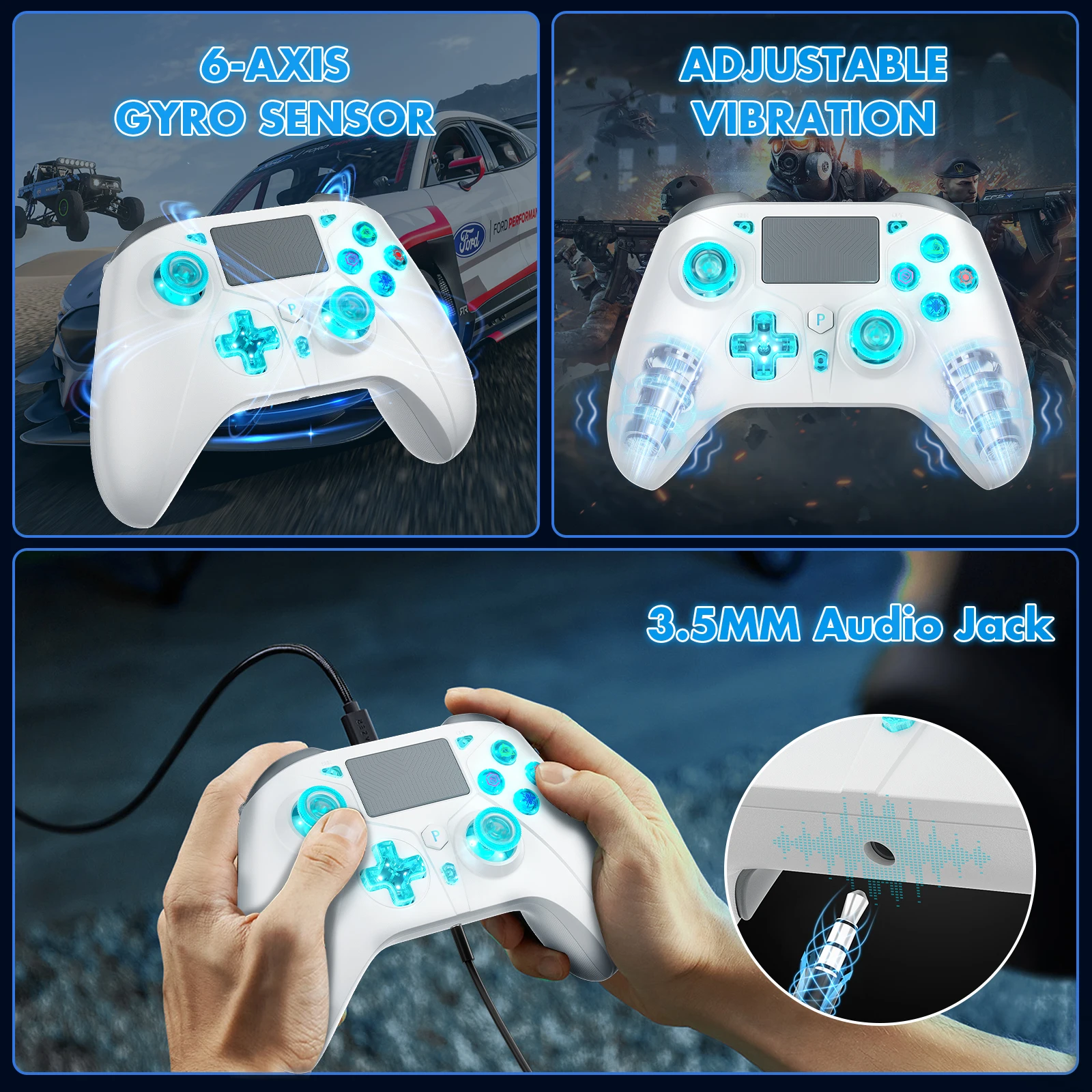 Фото Беспроводной контроллер для консолей PS4, совместимый с PS4 Slim/Pro/PC, поддерживает функцию Turbo и RGB-подсветку кнопок. №4