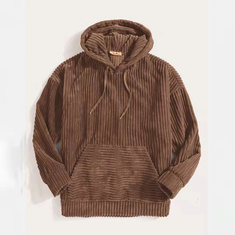 

Men Hooded Sweatshirt Corduroy Solid Color Kangaroo Pocket Vintage Hoodie Long Sleeve Casual Oversize Hoodies Men Streetwear