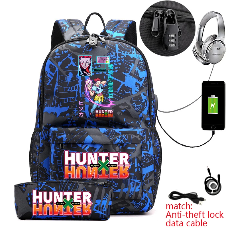 Рюкзак Hunter x Hunter в стиле аниме для студентов, повседневный рюкзак с защитой от кражи и пеналом для мальчиков и девочек, школьная сумка (art.: 3920da8733bf3) - 3920da8733bf3