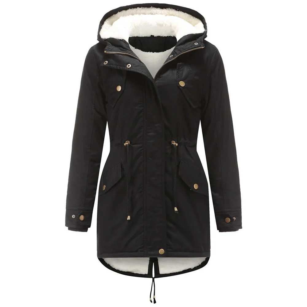 CINESSD Autumn and winter new female cotton jacket female solid color hooded pike coat thick   plus velvet cotton clothing