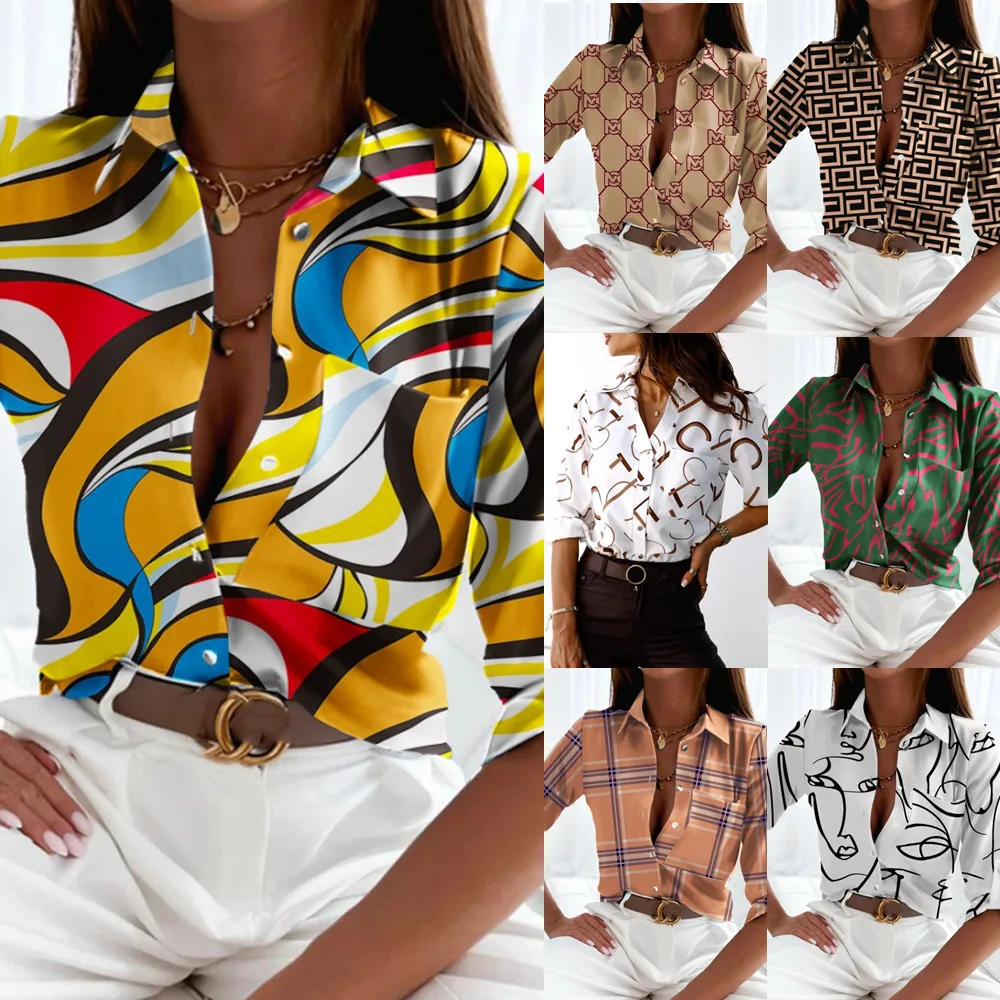 

Print Shirts Autumn Fashion Button Long Sleeve White Shirt