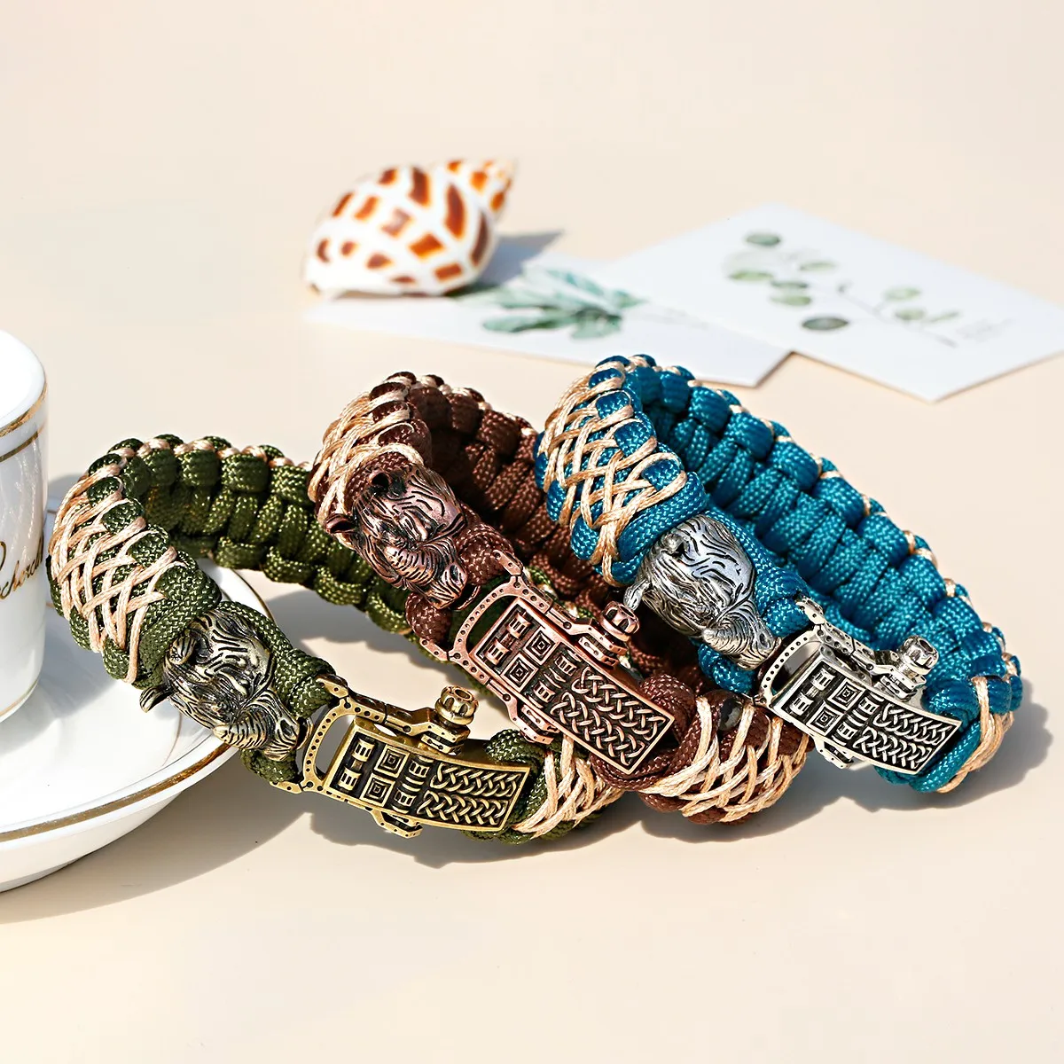 

Norse Camping Emergency Braided Adjustable Survival Bracelet Unisex Vintage Copper Buckle Umbrella Rope Outdoor Men's Paracord