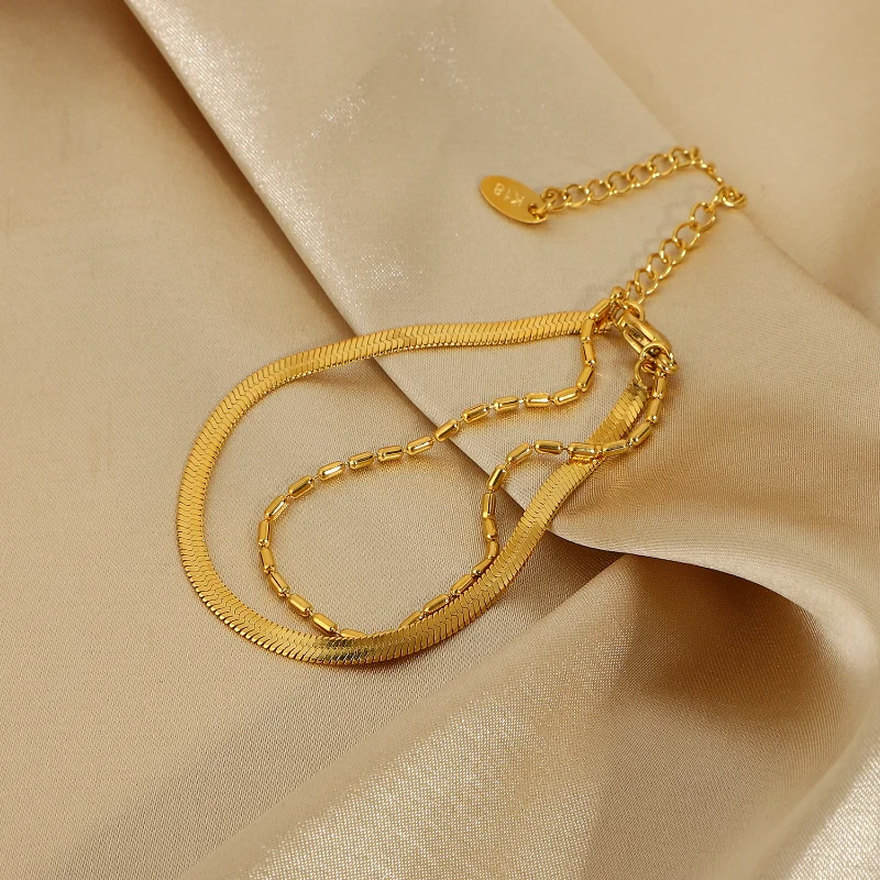 

Fashionable Adjustable Slider Snake Chain Bracelet Chain Bead Bracelet Stainless 18k Gold Plated Bangle