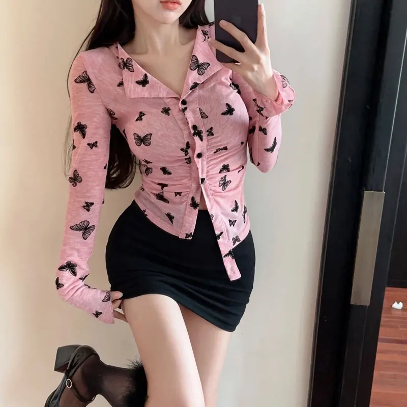 

Gothic Women Black Shirts Korean Dark Academic Female Long Sleeve Designed Irregular Top Sexy Harajuku Punk Aesthetic Y2K Blouse