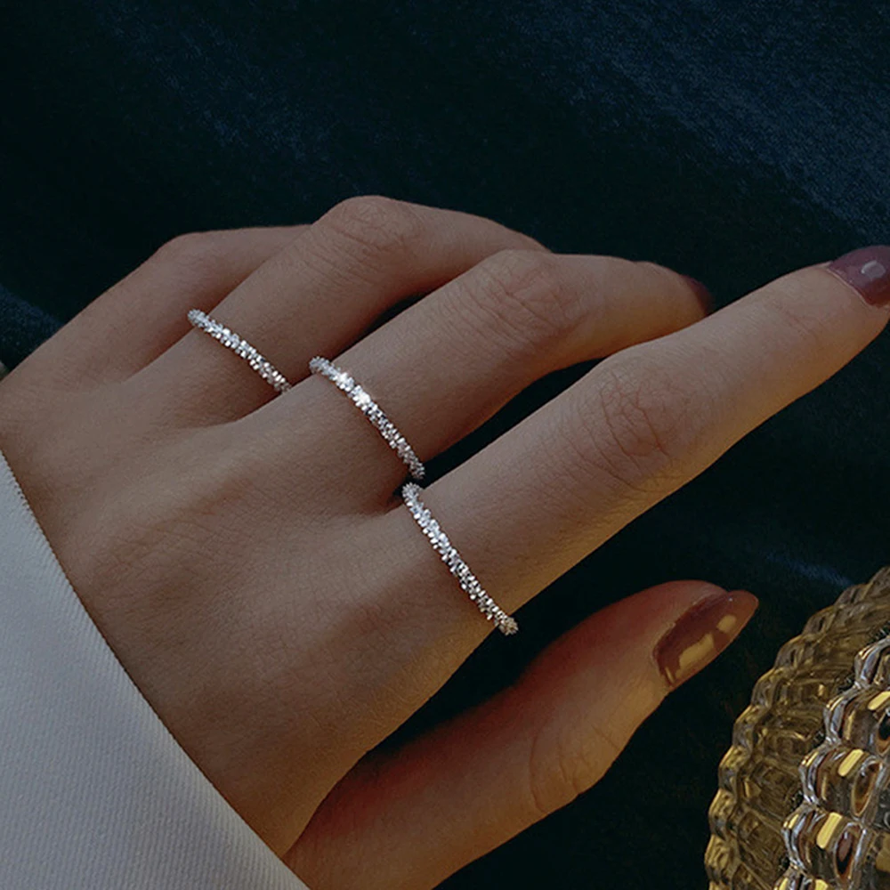 

3pcs/set Trendy Shining Set Rings Women Girl Soft Silver Chain Finger Rings Festive Party Jewelry Gift Daily Wearing Accessories