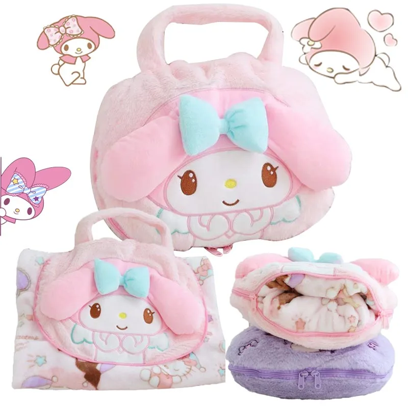 

Kawaii Sanrioed My Melody Kuromi Cinnamoroll Plush Pillow Blanket Cartoon Portable Blanket Office Nap Quilt Bedding Girls Gift