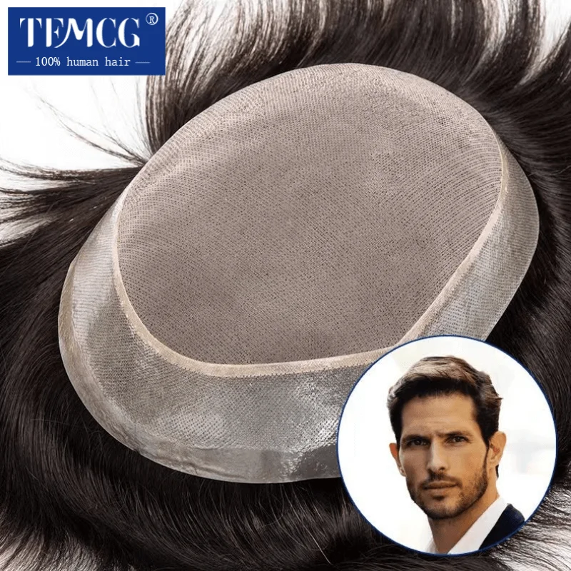 Fine Mono With Soft Pu Toupee Men Wig 100%  Human Hair Breathable Male Hair Prosthesis Capillary Male Wig Exhuast Systems