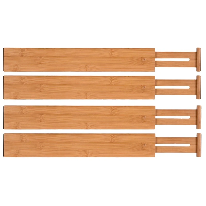 

4 шт., перегородки для ящиков из натурального бамбука, подпружиненный Регулируемый органайзер для ящиков (43-56 см)