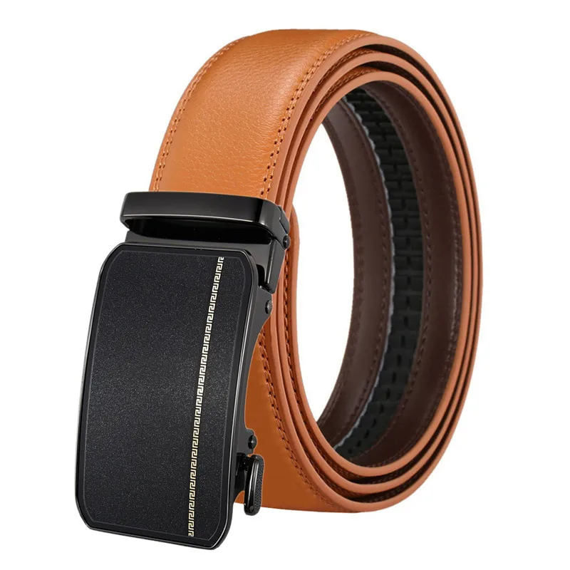 

110-130cm Men Belt Luxury Brand Automatic Buckle Business Waistband Male Cowhide Strap Belts For Man Genuine Leather Ratchet