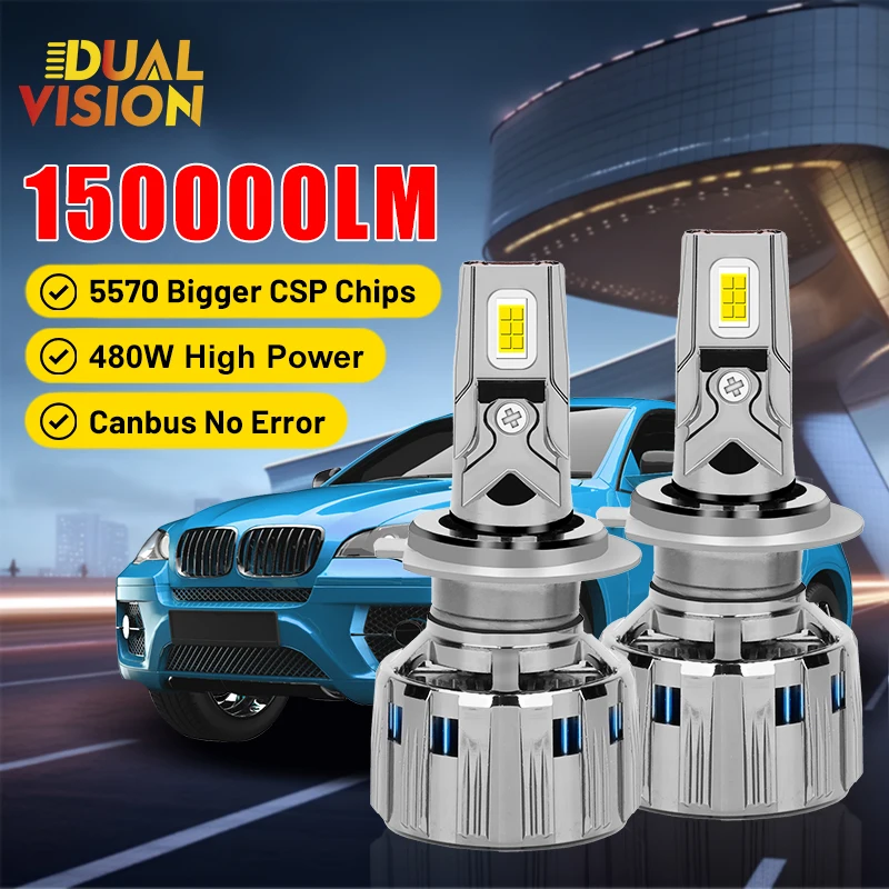 Dualvision LED H4 High Low Beam 150000LM 480W H7 H11 H1 H8 H9 9005 HB3 9006 HB4 9012 HIR2 H16 5570 CSP Bi LED Car Lights Canbus