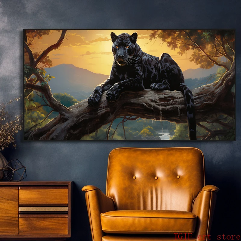 Красивая пантера леопард на дереве Картина холсте постер с дикими животными