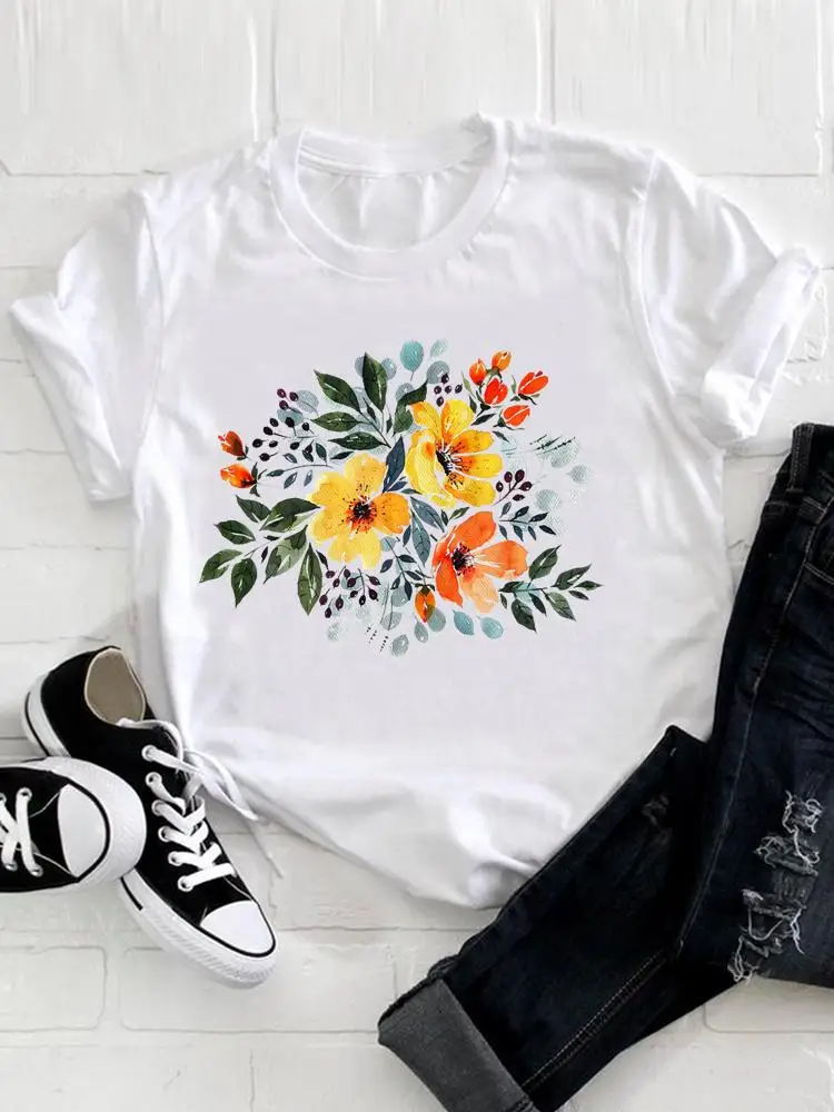 

Tee Clothes Women Clothing Print Tshirt Female Top Flower Lovely Cute 90s Short Sleeve Fashion Casual Summer Graphic T-shirt