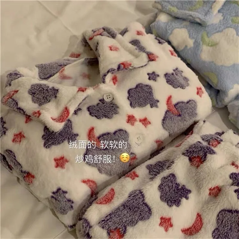 Sweet Pajamas Set Casual Shirt Sleepwear For Women Pyjama Women's Flannel Full-Sleeve Fashion Princess Homewear Plus Size