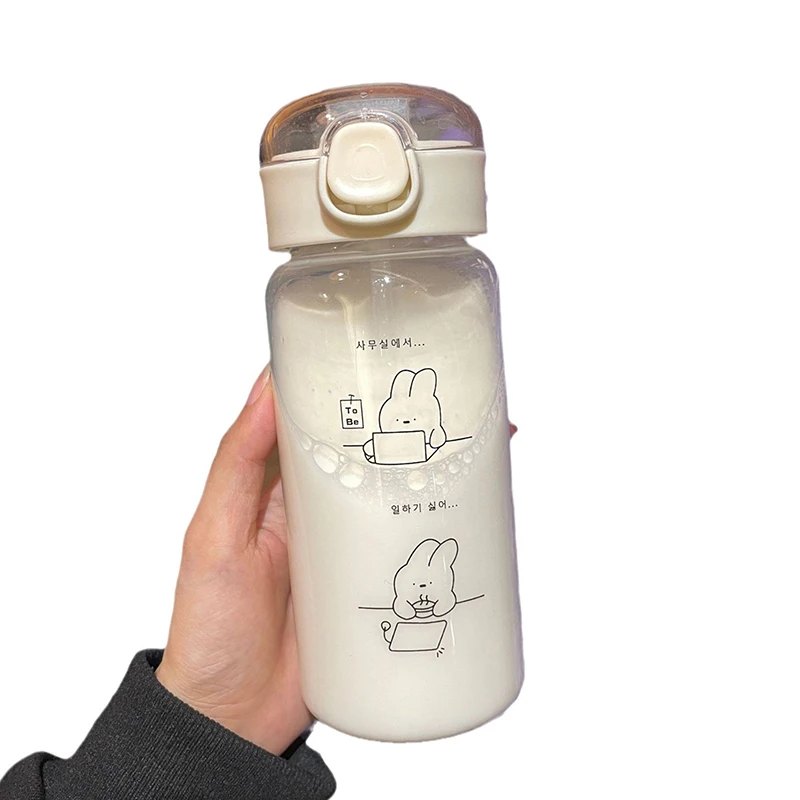 Мультяшная бутылка для воды с соломинкой милая пластиковая питья портативная