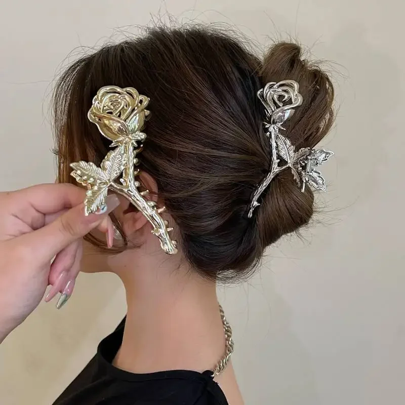 

Woman Large Metal Rose Floral Leaf Hair Claw Crab Ladies Barrettes Hairgrip Girls Hair Clips Hairpins Headwear Ornaments