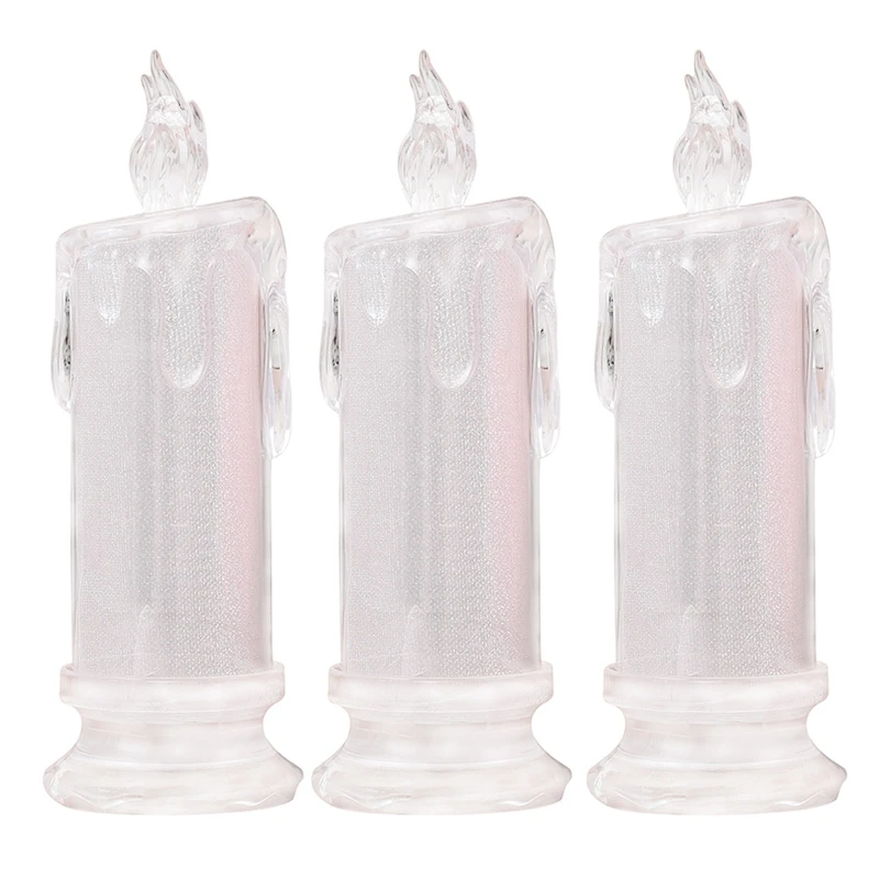 

HOT-3 Pcs Transparent Glowing Candle Night Light Christmas Lights Fairy Lights Battery Lamp Lights For Room Candle Lights