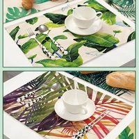 green eye catching plants print cotton linen placemats restaurant banquet tableware mat coffee coaster heat insulation non slip