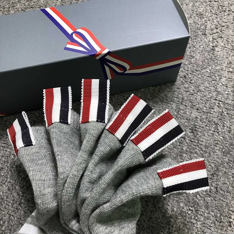 TB THOM 2022 New Socks Men Women 100% Cotton Striped Breathable Fashion Stocking Casual Ankle Low Tube TB Socks Ins 6 Pairs