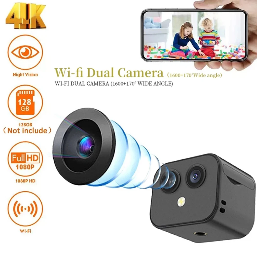 

HD 4K Mini WiFi IP Camera Wireless Security Monitoring Micro Dual Cam Night Photo Smart Home Sports Built-in Battery Monitor