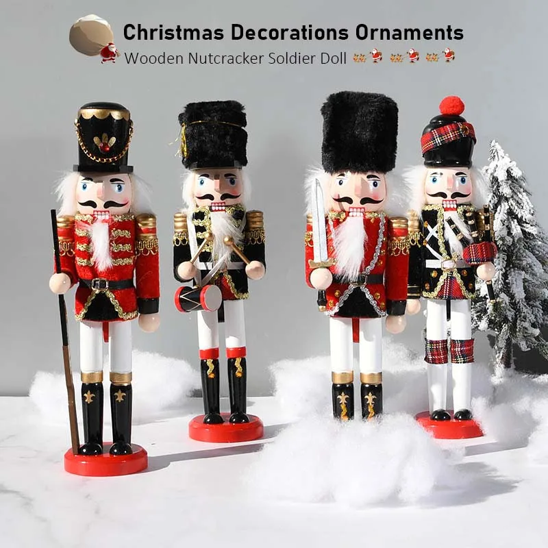 

30cm Wooden Nutcracker Soldier Desktop Crafts Ornaments Nutcracker Playing Band Dolls Christmas Decorations New Year Home Decor