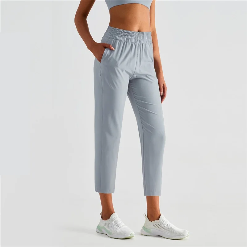 Solid Color Women Sports Pans Tight Yoga Legging Comprehensive Training Jogging Quick-drying Loose Casual Side Pocket Gym Clothe
