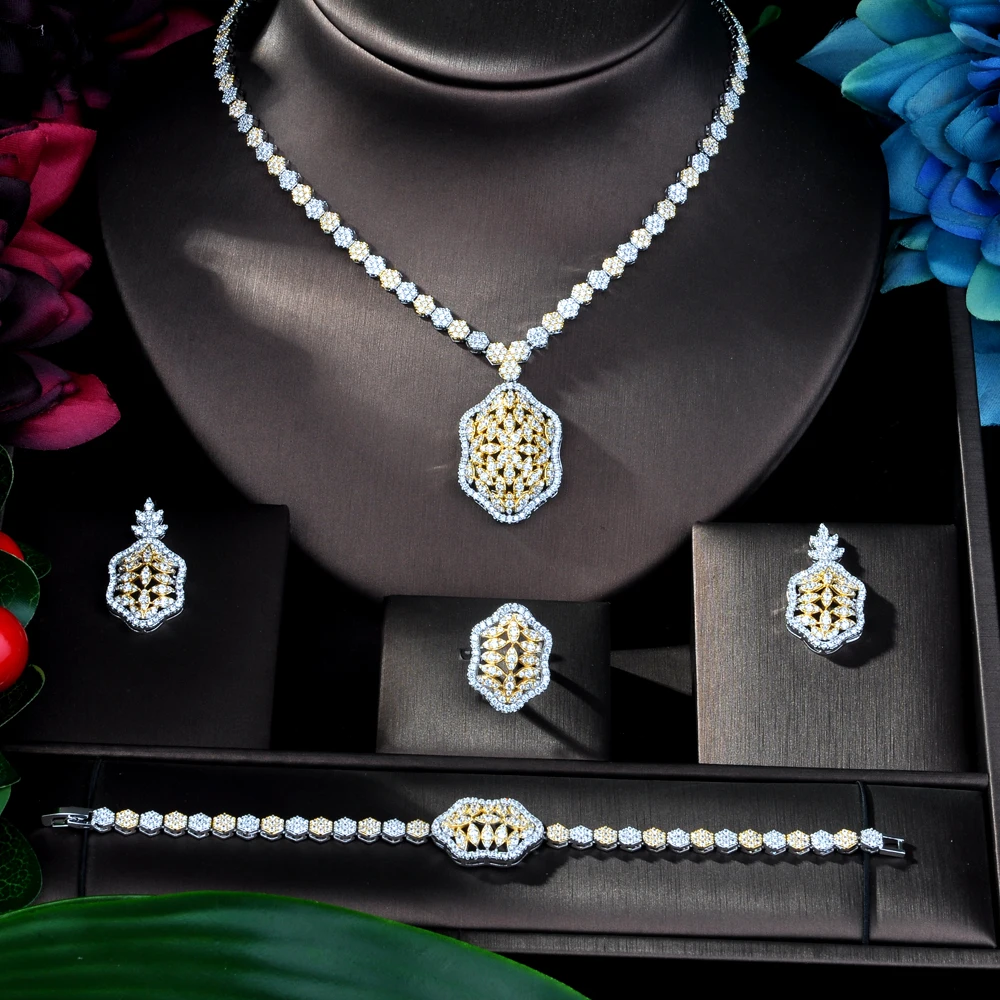 Модная новинка, модное женское свадебное ожерелье с кубическим цирконием класса ААА, серьги, комплект ювелирных изделий из Дубая, украшения для женщин