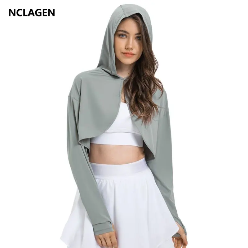 

Спортивный топ NCLAGEN для спортзала для женщин для отдыха на открытом воздухе фитнеса UPF50 + Солнцезащитная Одежда дышащая тренировочная с капюшоном Летняя женская