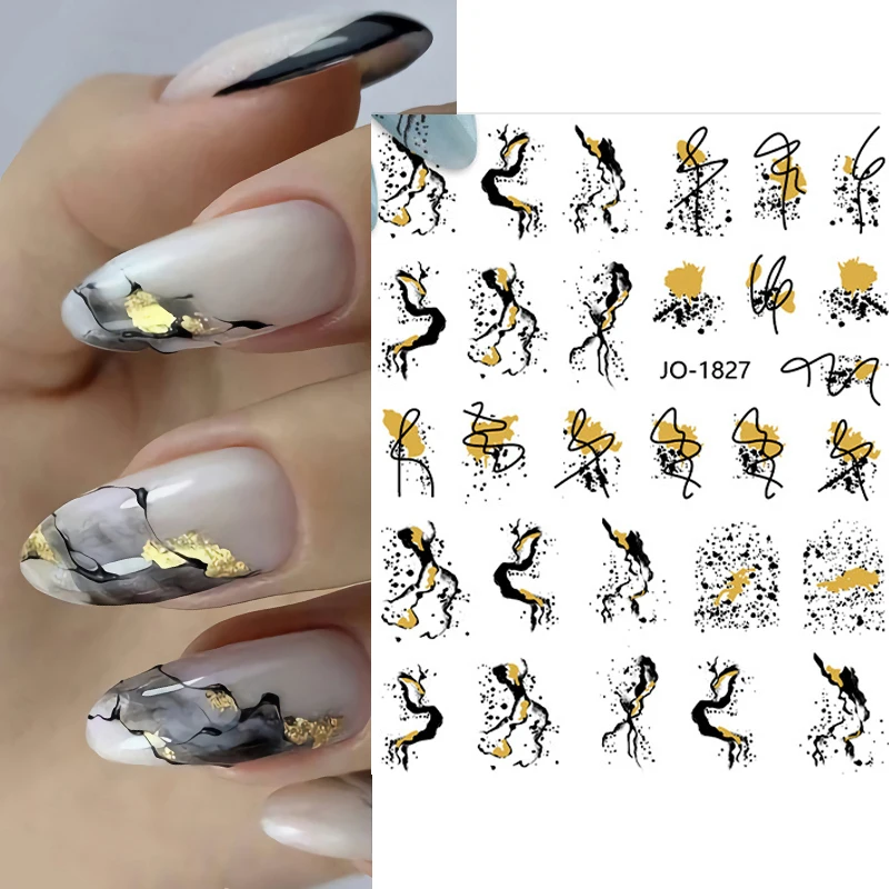 

Gold Marble 3D Nail Art Stickers Flower Leaves Line Transfer Slider French Tips Manicures Decals DIY Decoration Nail Sticker