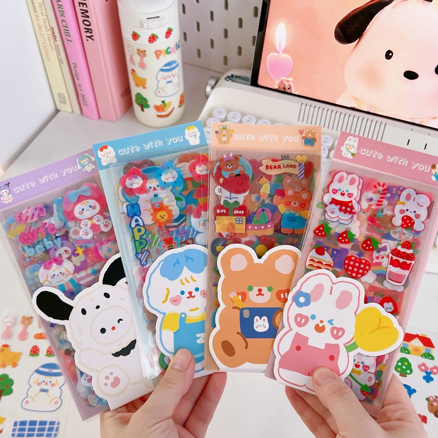 

SKYSONIC BOBO 10 Sheets Journal Decor Stickers Scrapbook Lable Cute Kawaii Idol Hand Agenda Materials Postcards Korean Supplies